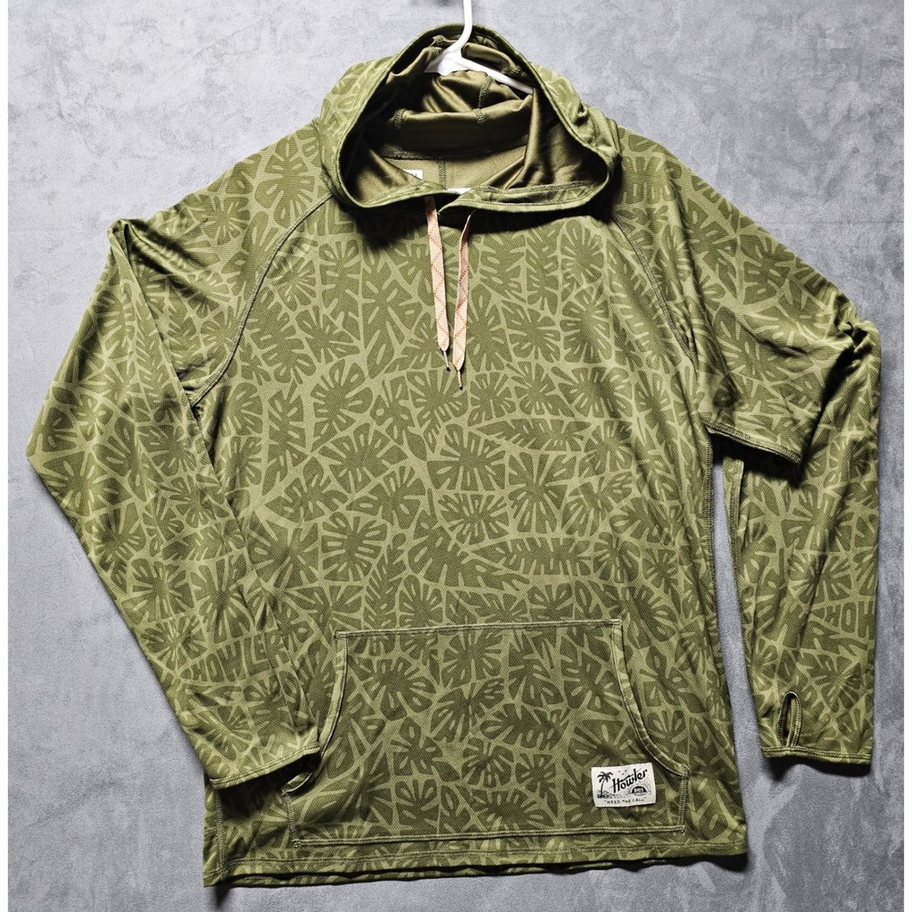 Howler Bros Mens Medium Green Monstera Leaf Print Hoodie Sunshirt Performance